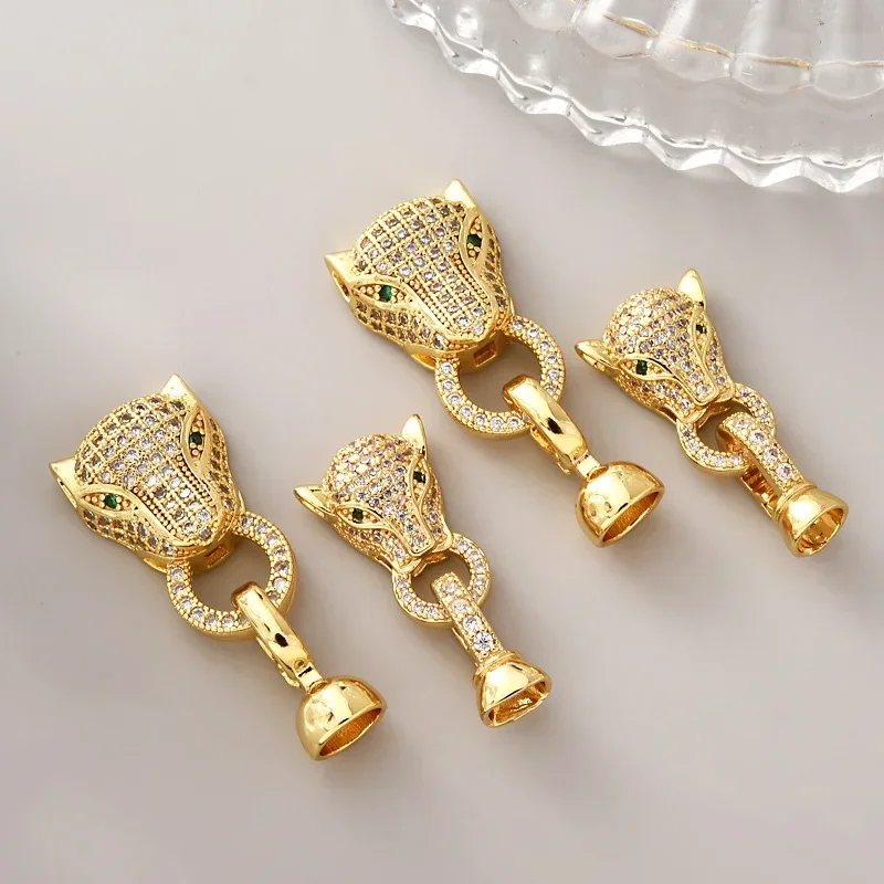 DIY Jewellery Accessories Connector Buckle 18K Gold Plated Silver Copper Zirconia Leopard Head Fastener Necklace Bracelet Making