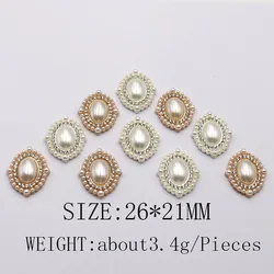 New 10PCS26 * 21MM Flat Bottomed Elliptical Gold And Silver Mixed Diamond Pearl is Used For Bows, Hair Accessories, Clothing, B