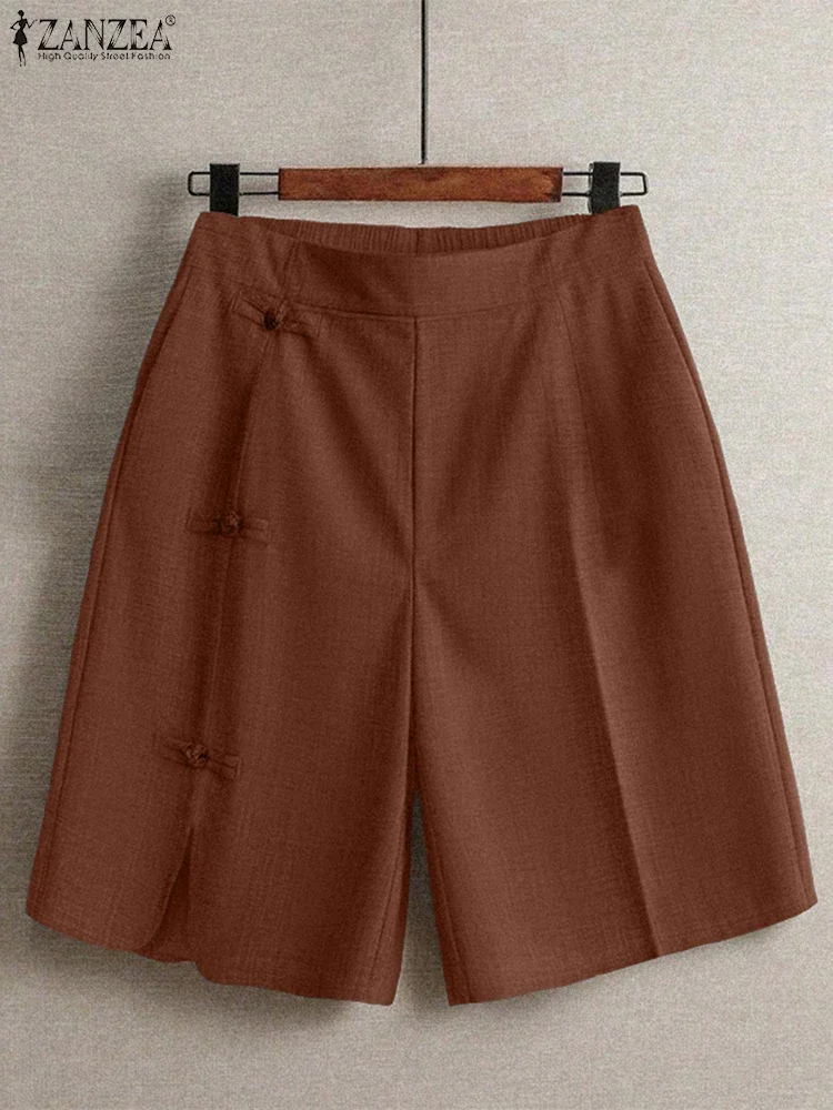 

Work Shorts Women Solid Color Short Trousers 2025 ZANZEA Fashion Summer Casual Loose Elastic Waist Bow Bottoms Oversized