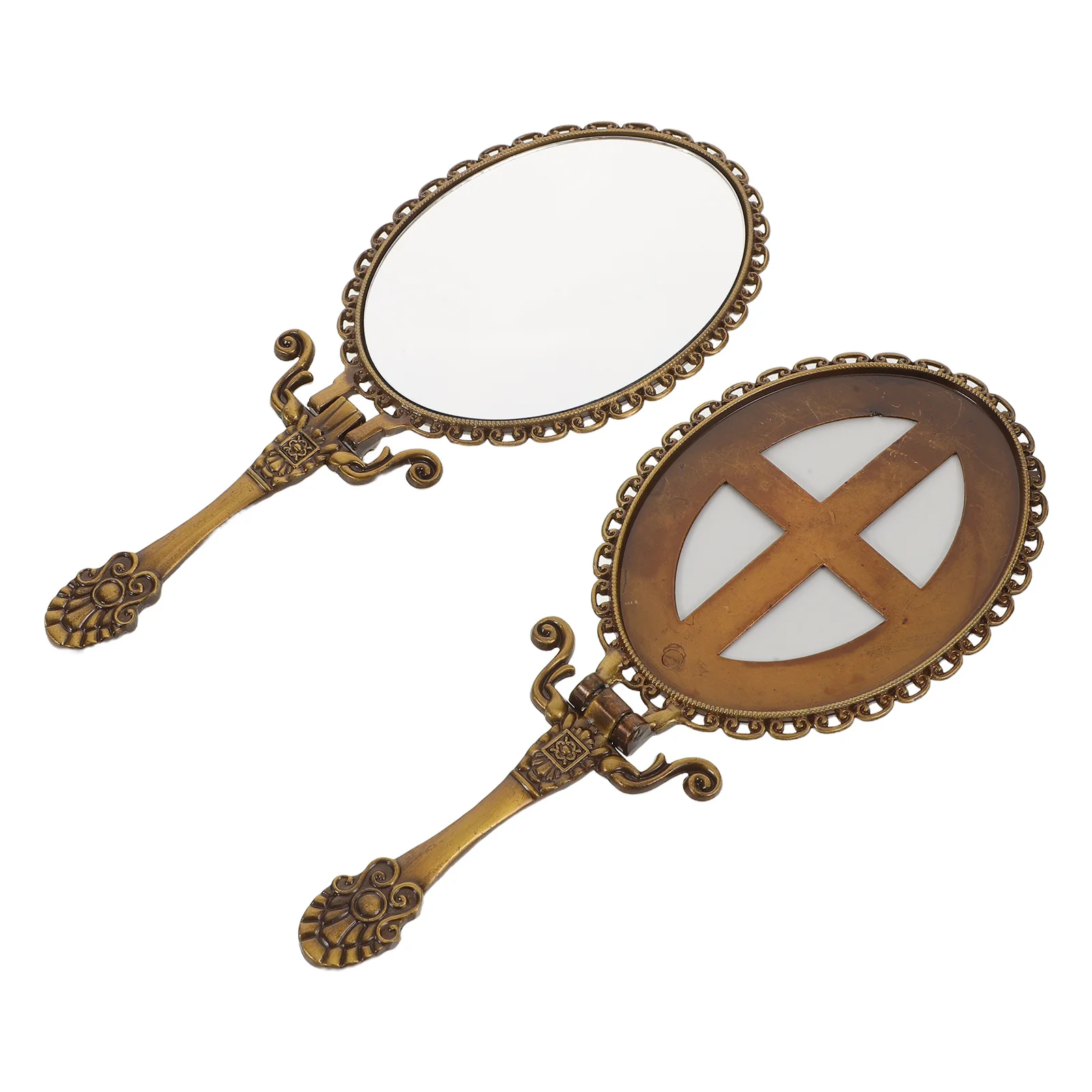 2Pcs Retro Design Handheld Mirror Compact Handle Mirror for Women's Vanity and Travel Hand Mirrors with Handle