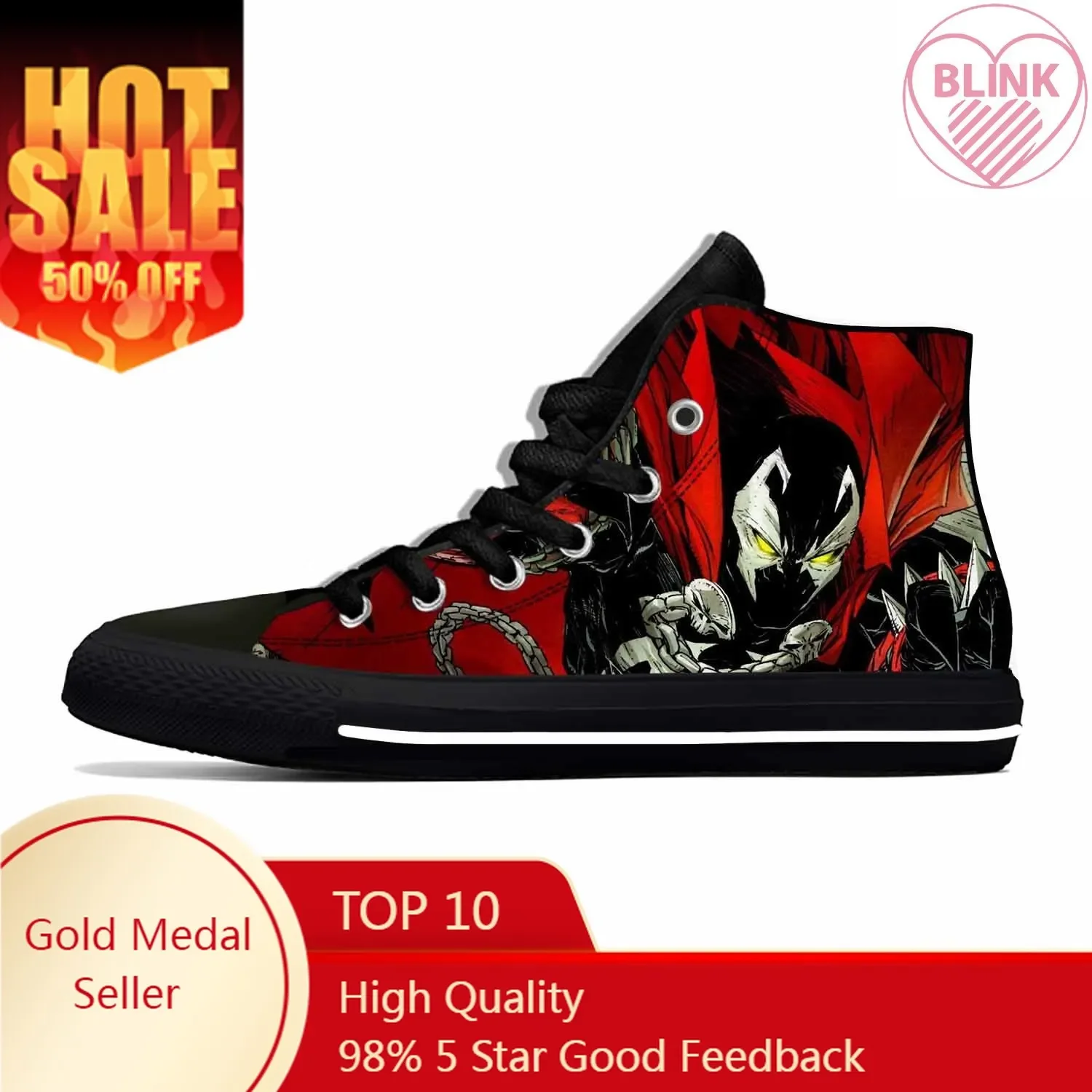 Anime Cartoon Manga Comic Spawn Superhero Fashion Casual Cloth Shoes High Top Lightweight Breathable 3D Print Men Women Sneakers