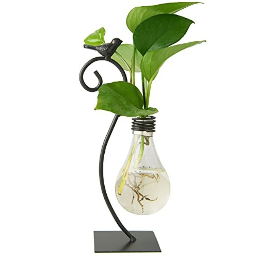 

Desktop Glass Planter Hydroponics Vase, Planter with Holder for Home Decoration, Modern Creative Bird Plant Terrarium Stand, Sc