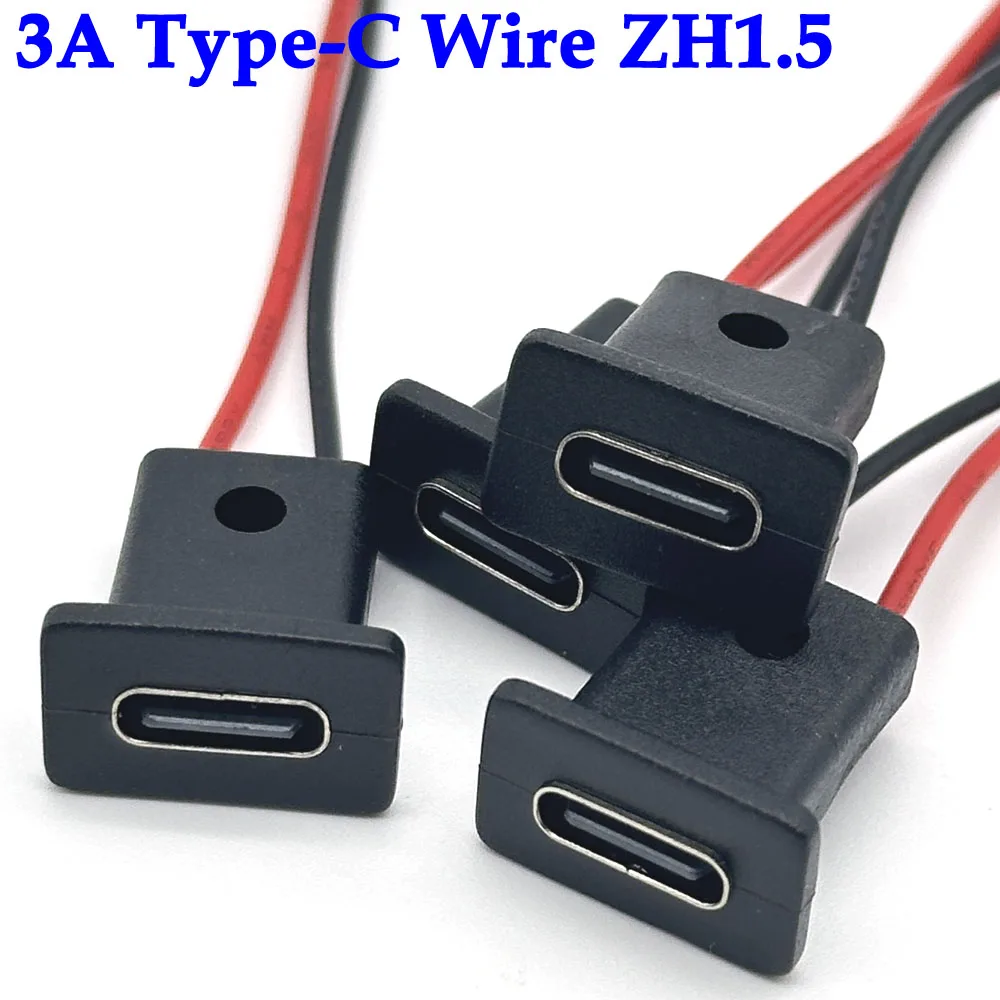 2Pin USB-C Type Waterproof USB Connector Direct Compression Female Base Female Socket Charging Interface With Welding Wire ZH1.5