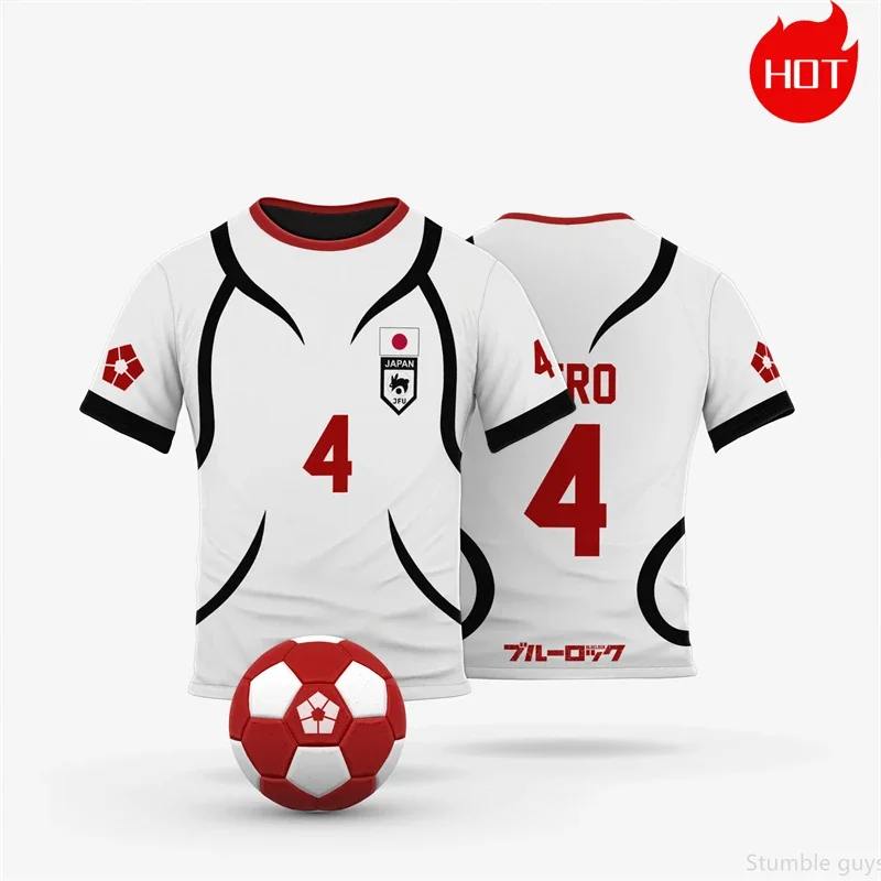 Blaues Anime-Trikot in Unifarbe, Fußballtrikot für Jungen, Mädchen-Kleidung, Kurzarm-Harajuku-Cosplay-Oberteil