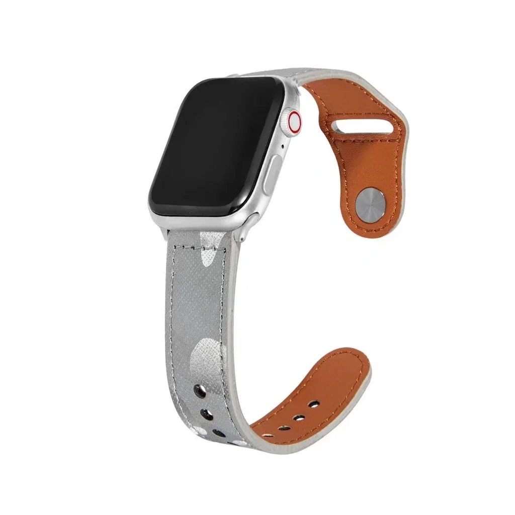 Camouflage Texture Genuine Leather Strap for Apple Watch Series 7/se/6/5/4/3/2/1 (41mm 45mm 44mm 40mm 42mm 38mm) smart watch
