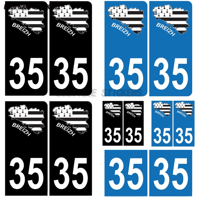 

2Pcs Stickers plaque d'immatriculation française fine noir bleu 35 carte de Bretagne Autocollants imperméables de PVC de voiture