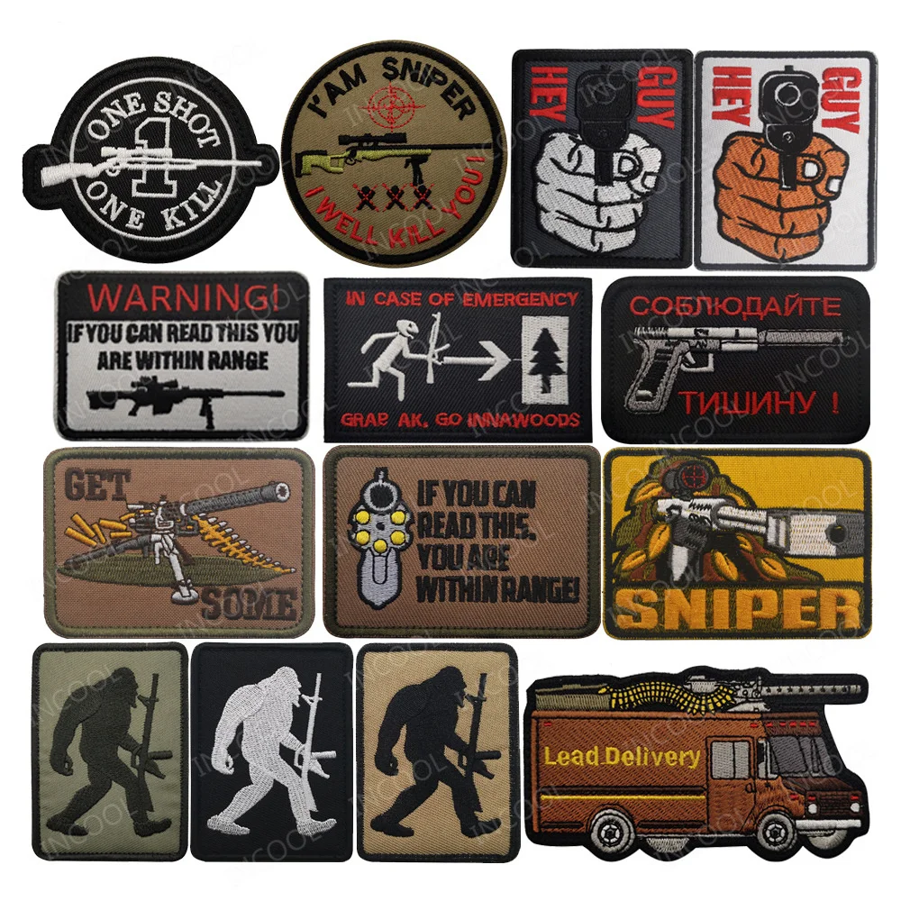 Sniper Embroidered Patches One Shot One Kill Patch Airsoft Send it Zombie PVC Rubber Skull Patches For Clothing Backpack