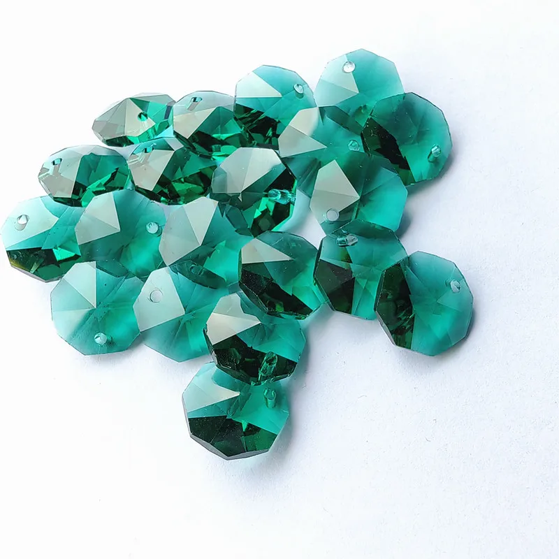 Top Quality 100pcs Zircon Green 14MM Glass Crystal Chandelier Octagon Beads In One Hole Light Accessories Curtain Beads Supplies