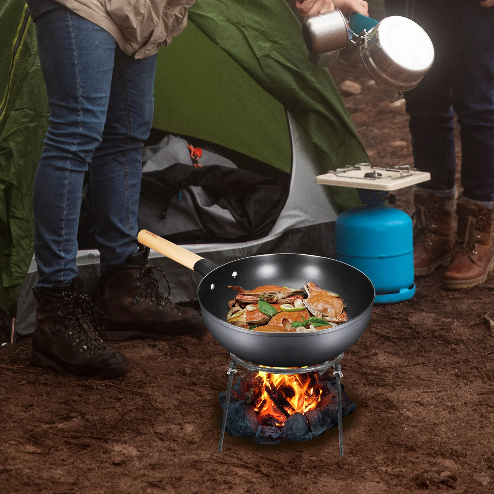 

24cm Removable Triangle Pot Rack Steel Firewood Portable Stove Camping Outdoor Cooking Boiling Grilling Simmering
