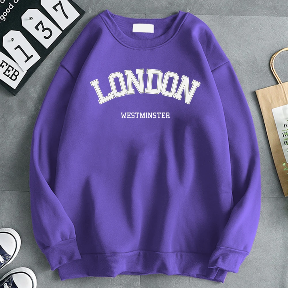 Autumn Fashion Woman Pullover London Westminster Street Letter Print Hoody Crewneck Fleece Sweatshirt Loose Warm Female Clothes