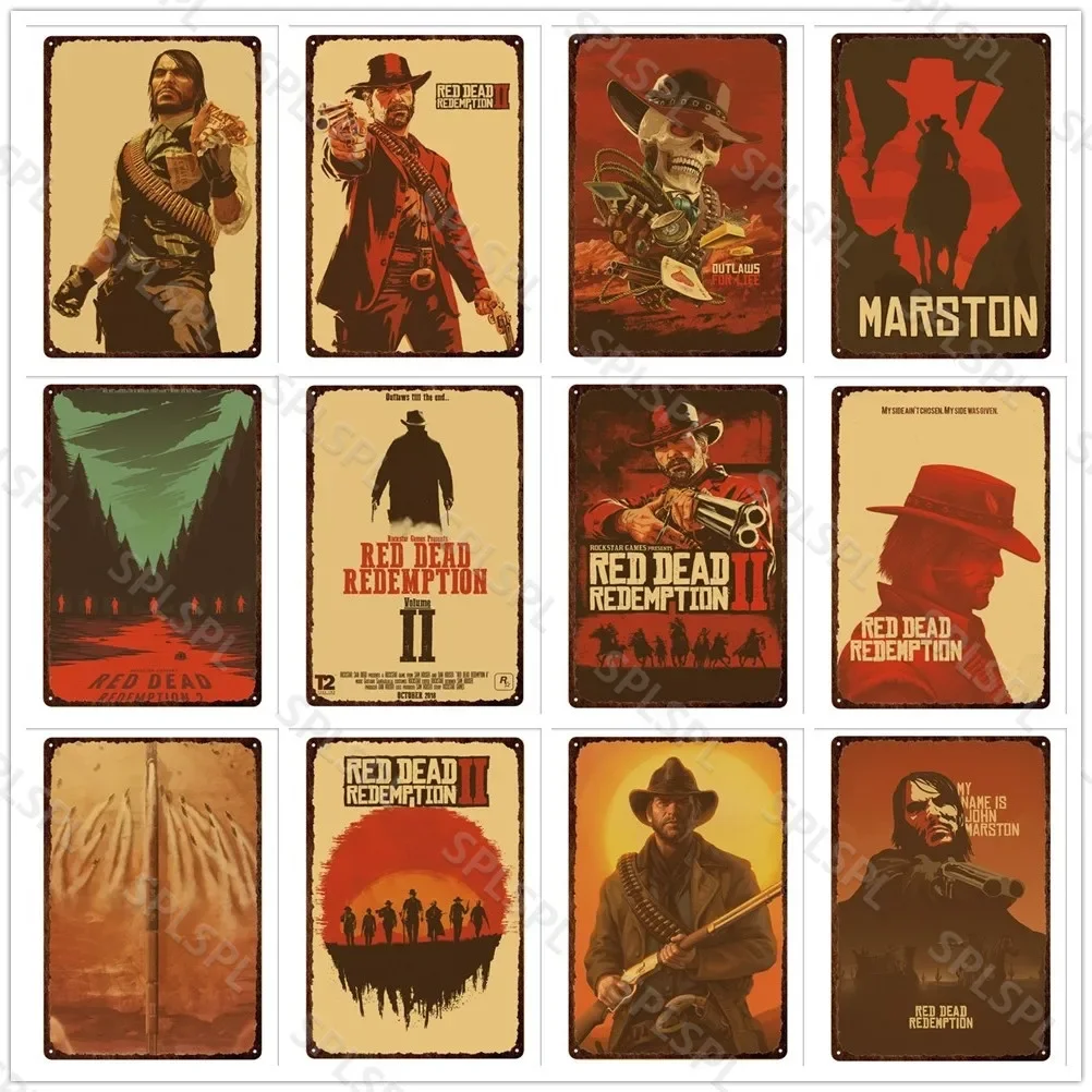 Red Dead Redemption Metal Print Plates Classicl Gaming Video Print Tin Sign Posters Retro Pub Bar Sign Metal Wall Decor Plaques