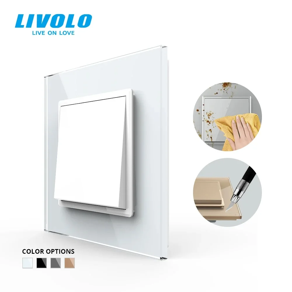Livolo Mechanical Switch Luxury Crystal Glass Panel,Push Button 1 Gang 2 Way Switch, Keyboard Traditional Switch,22.5mm*45mm