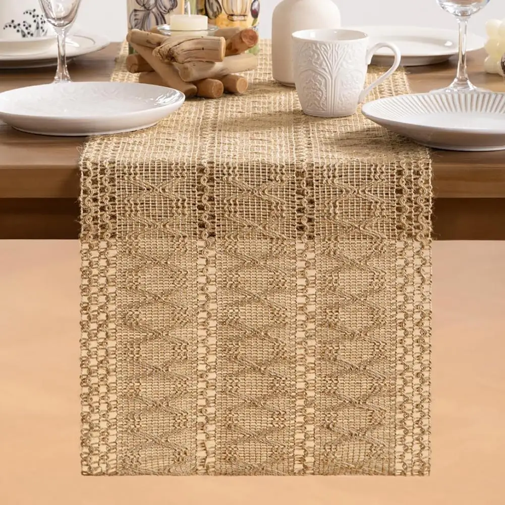 Durable Table Runner Wear-resistant Table Runner Boho Burlap Table Runner Rustic Farmhouse Jute Woven Centerpiece Decor for Home