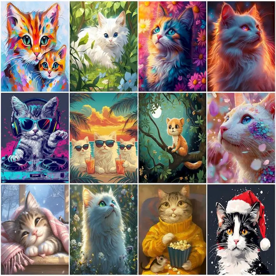 

RUOPOTY Oil Painting By Numbers Animals cat Color Markers Watercolor Picture Drawing Crafts Decorative Paintings Set Home Decor