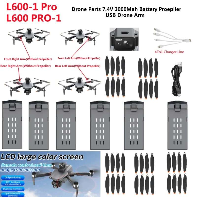 L600-1 PRO MAX Drone Battery 7.4V 3000Mah /Propeller For L600-1PRO RC Drone Original Accessories L600-1 PRO MAX RC Dron Battery