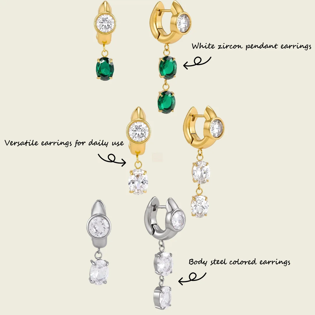 Geometric Hoop Stainless Steel Earrings for Women Party Jewelry Accessories Trendy Zircon Crystal Drop Earring Zircon Dangle Ear