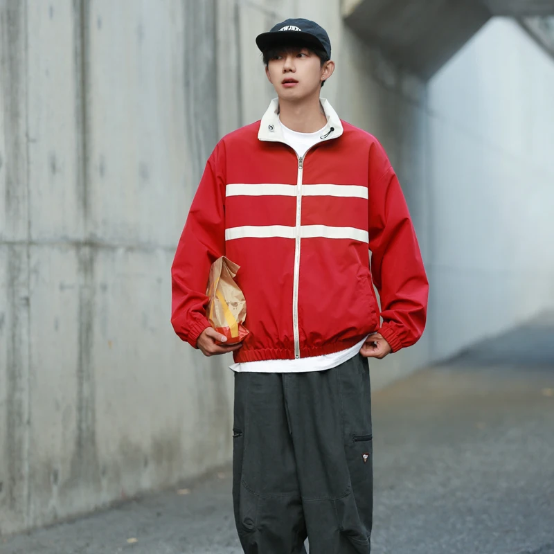 Double-Sided Wear Jaet Loose Fit Stand Collar Men's Versatile Casual Sle Hong Kong Faion Polyester Fiber Long Sve