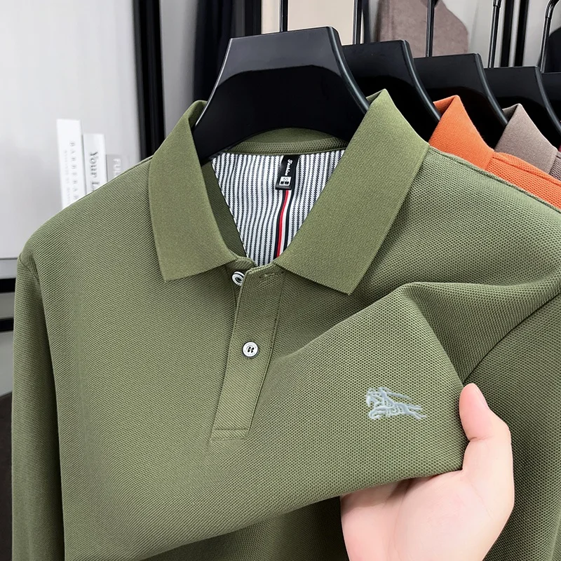 جديد الخريف 100% القطن الخالص الراقية العلامة التجارية الرجال قميص بولو بأكمام طويلة ، المألوف warhorse التطريز جولف أعلى ، عارضة Busin #2