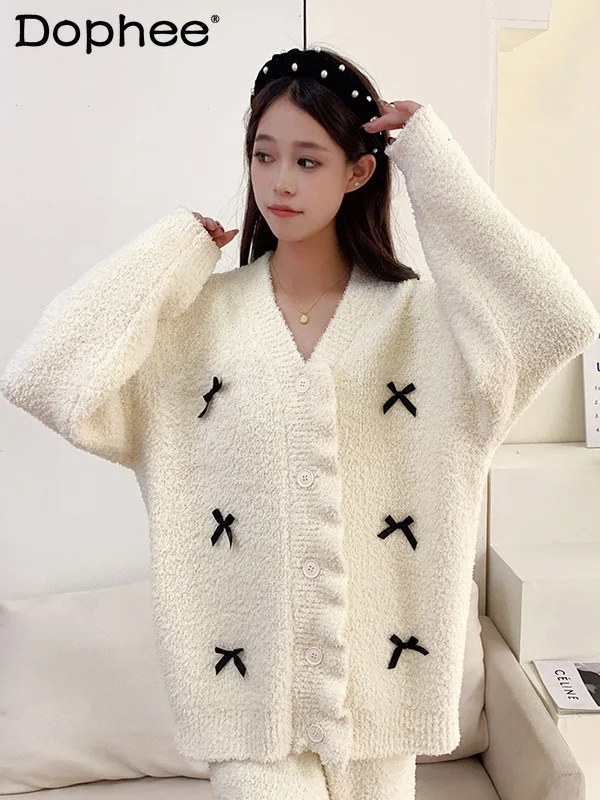 

2025 New Japanese Style Ins Sweet Design Long Sleeve Pajama Set Loose Cute Homewear Long Sleeve Women