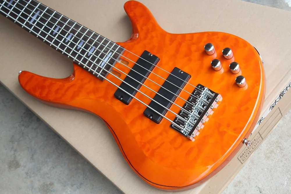 Flyoung Cheap Chinese Guitars Orange 6 Strings Electric Bass Guitar Profectional Bass Guitar