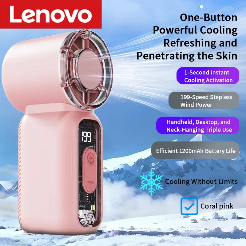 Lenovo New Mini Handheld Fan Rechargeable Pocket Fan with Powerful Airflow Compact Portable High-Speed Outdoor Mini Turbine Fan