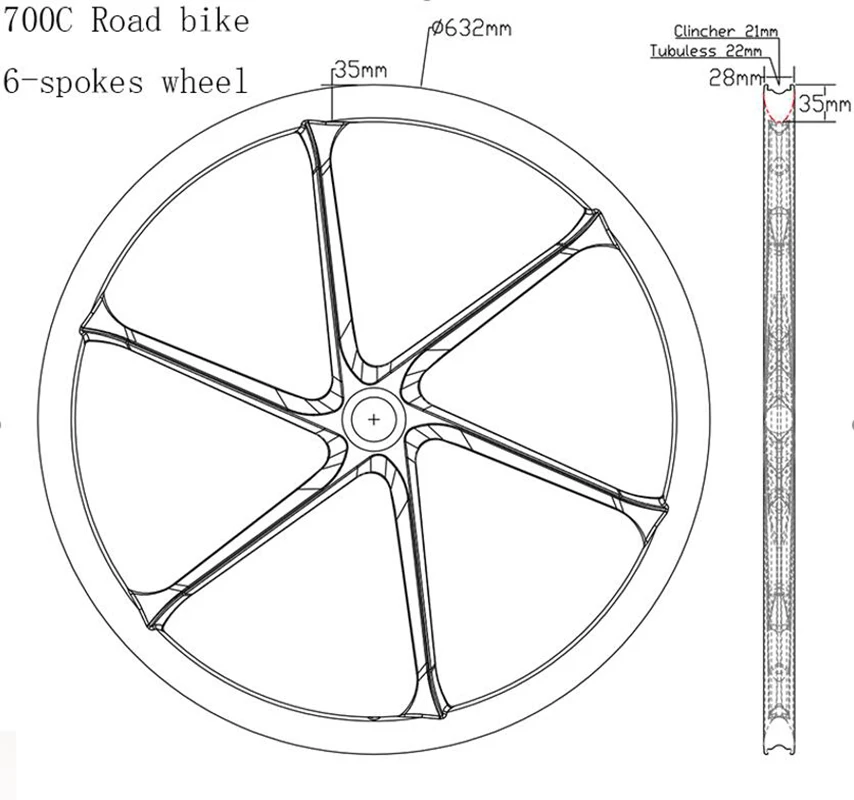 6 Spoke Carbon Wheels 700c Gravel Carbon Wheel Road 6 Spokes Bike Six Spokes Light Clincher Tubeless HG XDR 12s Speed Disc