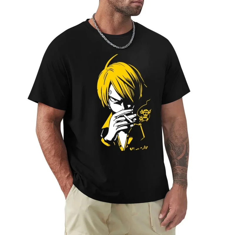 

Модная мужская футболка, Дымчатая футболка Sanji, винтажная черная футболка, мужские футболки с графическим рисунком, топы унисекс