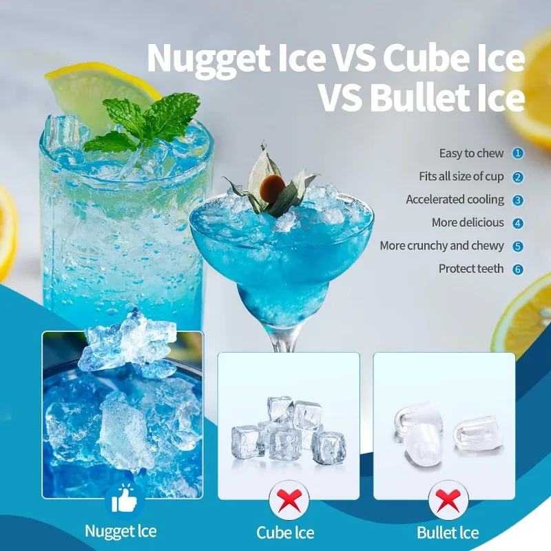 Nugget-máquina de hielo portátil para encimera, máquina de hielo de pellets masticables suaves, automática, 34 libras en 24 horas, Pebble