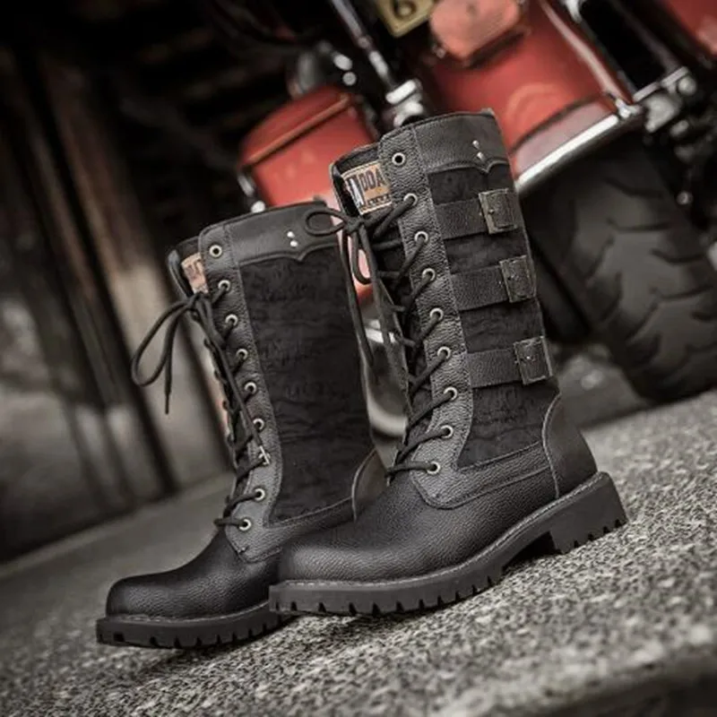 

2026 Luxury Mid-Carf Men Boots Lleather Motorcycle Boots Fashion Lace Up Shoes Men's British Male Cycling Quality Botas Hombre