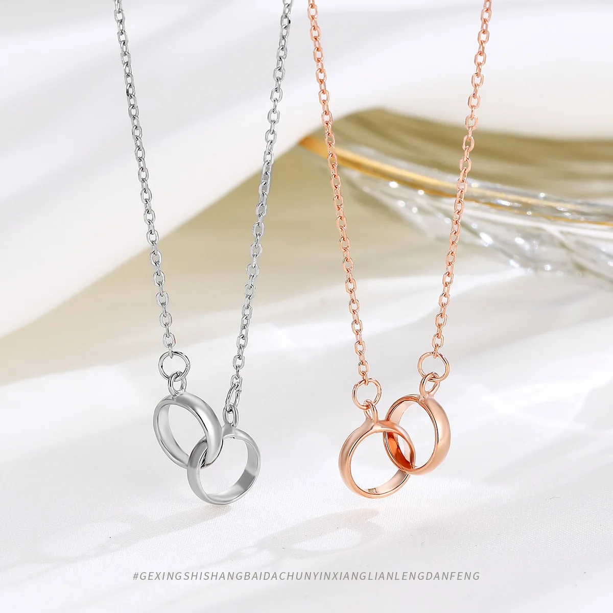 S925 Pure Silver Double Loop Circle Necklace, Elegant Minimalist Jewelry Ins Style Summer All-match Round Clavicle Chain