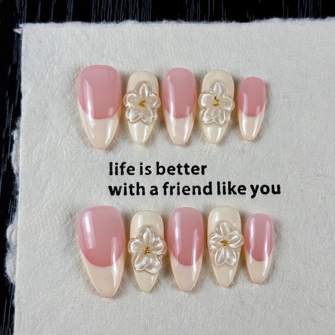 10pcs High-end Gentle lady style, hand-painted three-dimensional engraved patterns, tiny glittering golden beads handmade fake image 2