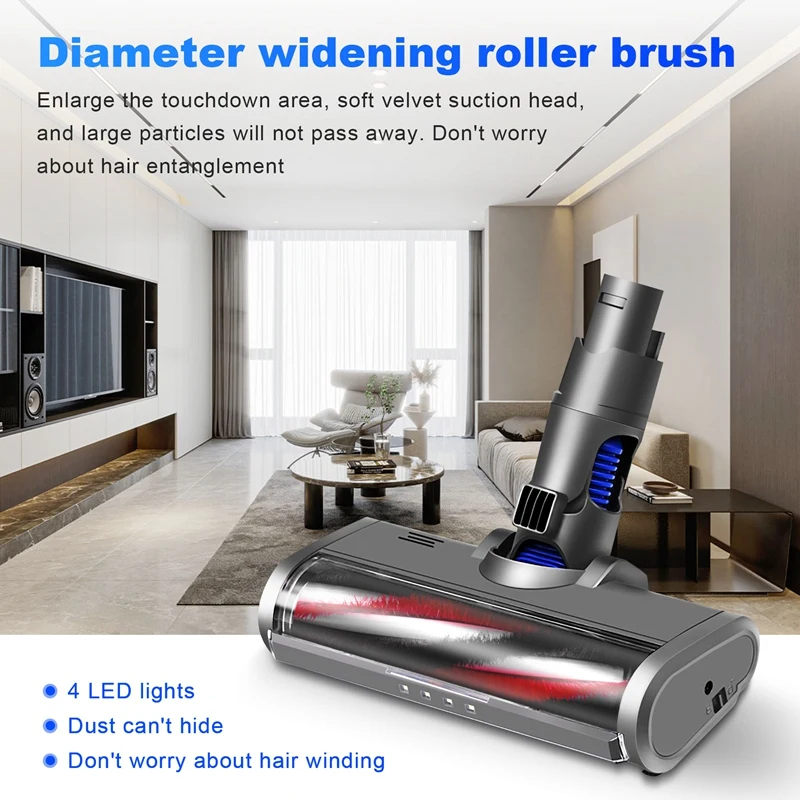 Electric Turbo Roller Brush For Dyson V6 DC58 DC59 DC61 DC62 Quick Release Brush With LED Light For Carpets Hard Floors