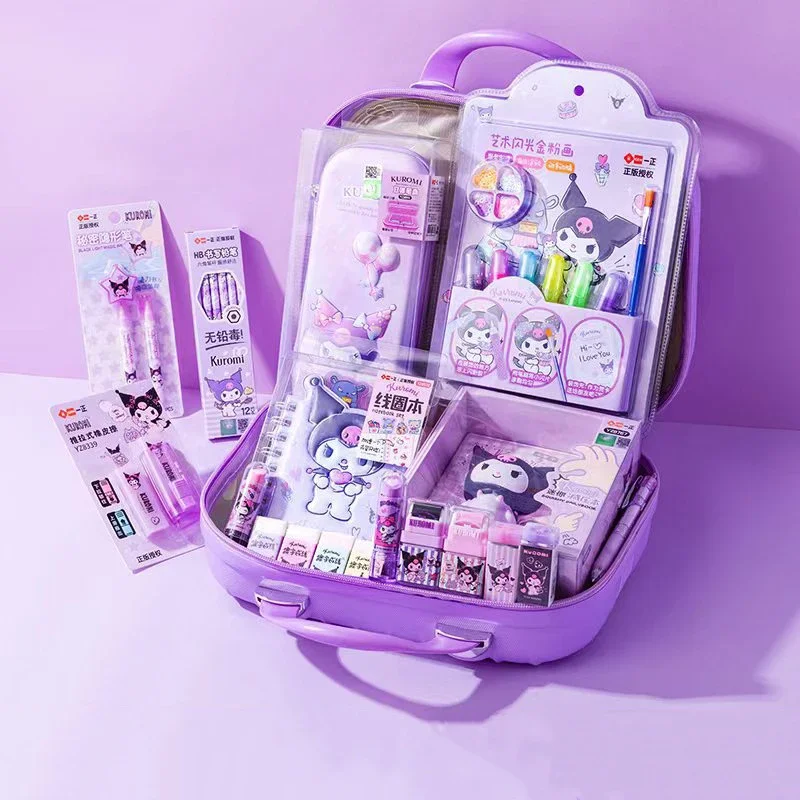 Sanrio Stationery Set Gift Box Mymelody Kuromi Cinnamoroll Pachacco Pencil Case Gel Pen Eraser Notebook Kid Girl School Supplies