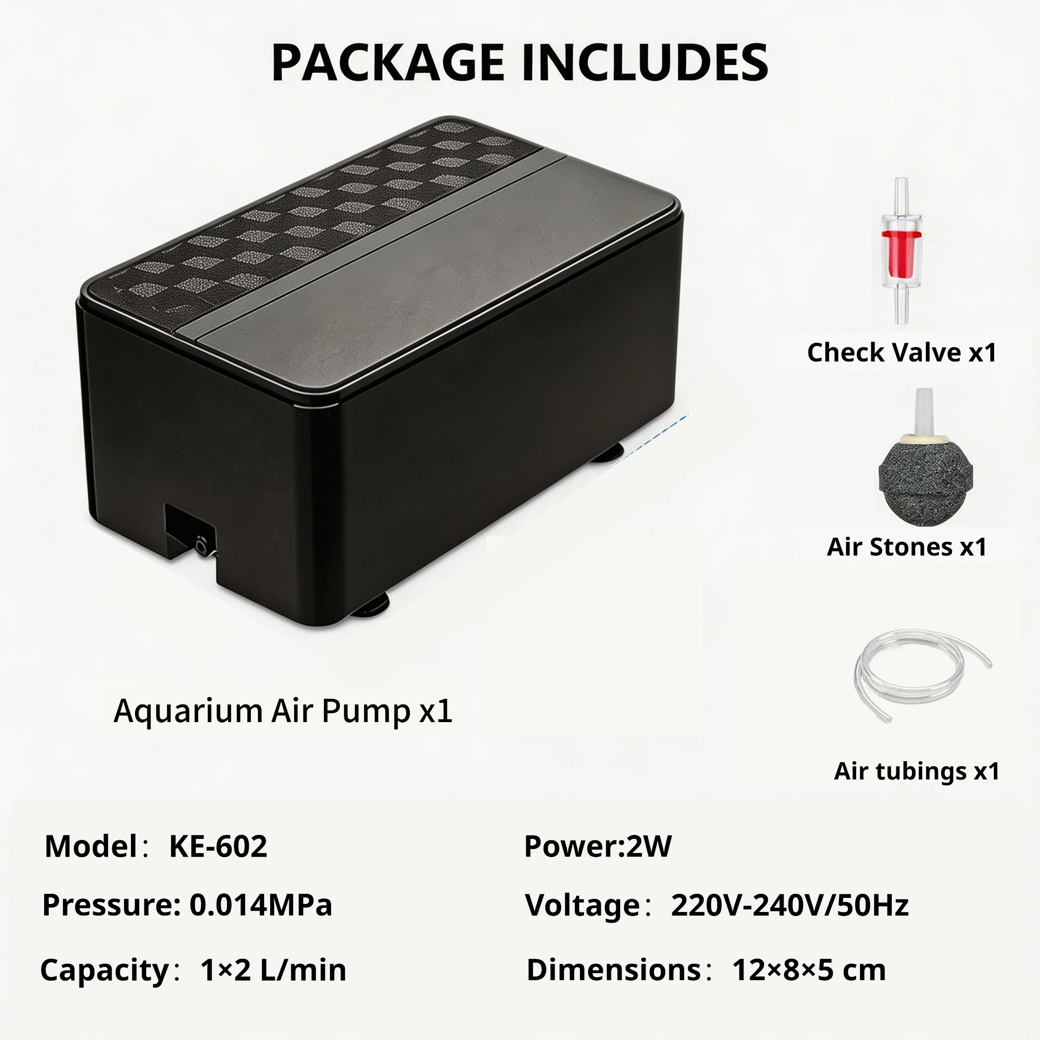 Stille aquarium zuurstofpomp met terugslagklep, dubbele uitlaat, grote zuurstofpomp, aquarium luchtcompressor beluchter 220v