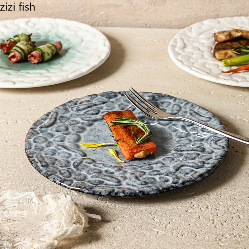 

Kiln Changes Ceramic Steak Plate Pasta Dish Sushi Dish Creative Texture Dessert Plate Serving Plates Molecular Cuisine Tableware