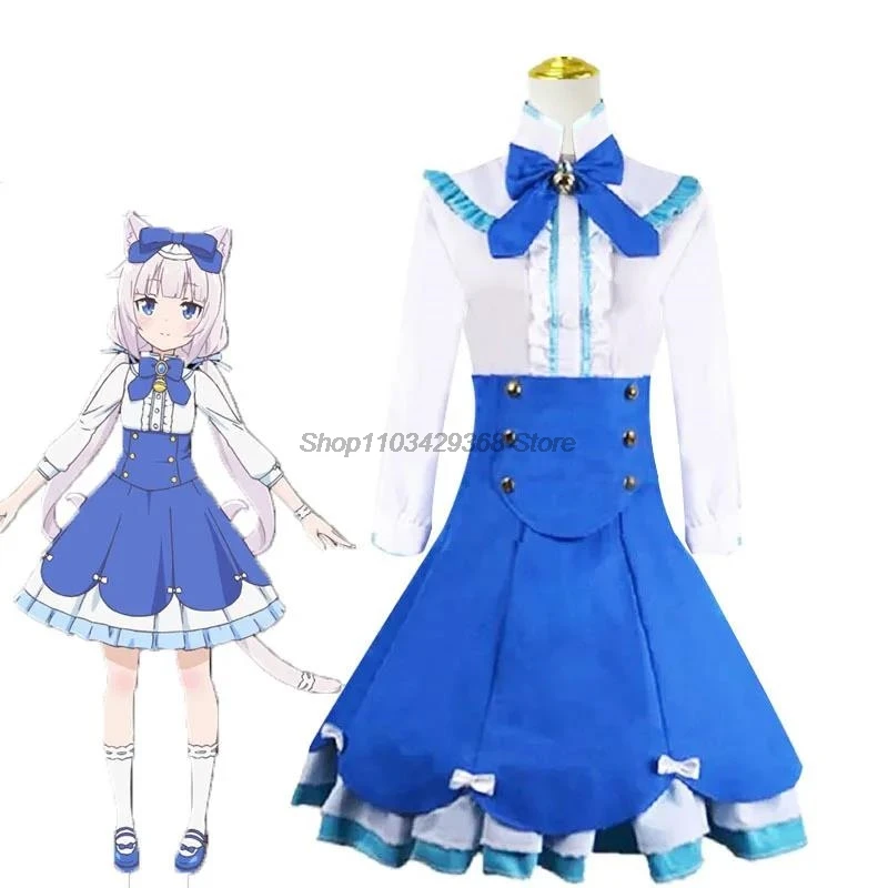 Costume cosplay alla vaniglia Parrucca rosa Anime Nekopara Cat Girls Women Lolita Dress Uniforme sexy Set di abiti blu per feste di Halloween
