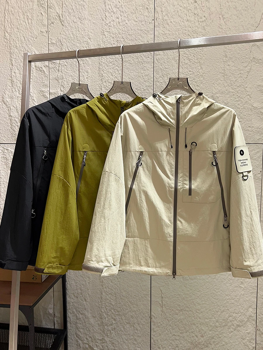

Outdoor Windproof Water-Resistant Hooded Jacket Men's Women's Casual Workwear Autumn Season Standard Fit Nylon Fiber Coat
