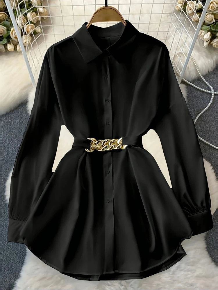 Plus-Size French-Style Fitted Shirt: White Shirt with Adjustable Waistband, Elegant Long Sleeves, Perfect for the Fall Workplace image 5