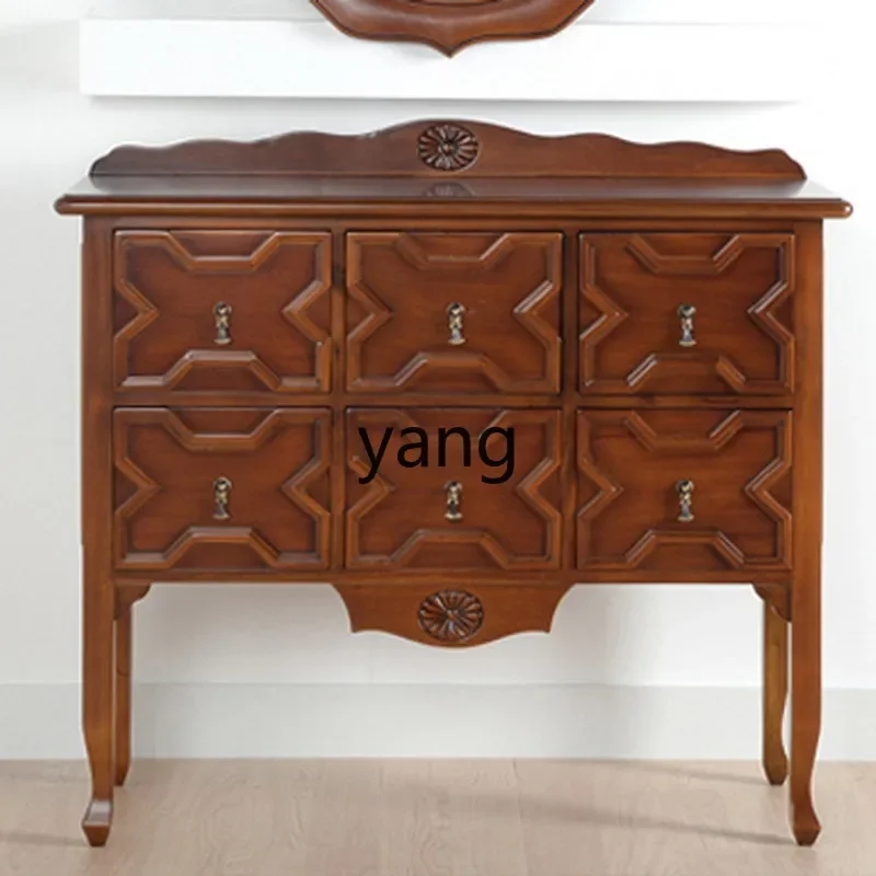 YJQ mahogany heart solid wood dresser carved six draw foyer storage drawer chest cabinet