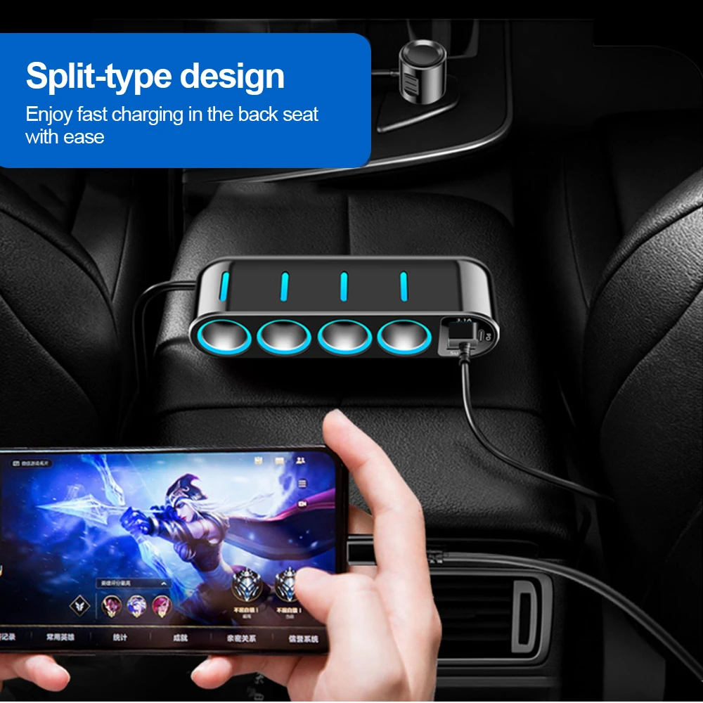 150W Car Charger Adapter 7 in 1 Cigarette Lighter Splitter PD30W/QC 3.0 Fast Charger 12V/24V DC Cigarette Outlet