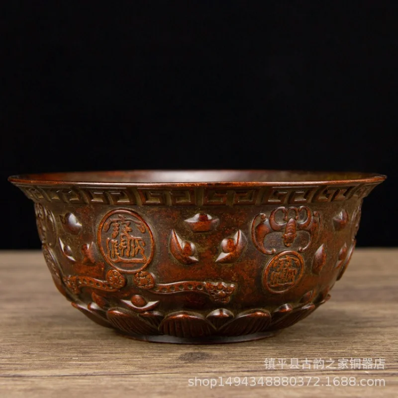 Pure Copper Bat Treasure Bowl Ornament Office Living Room Shop Study Desktop Decoration Gift