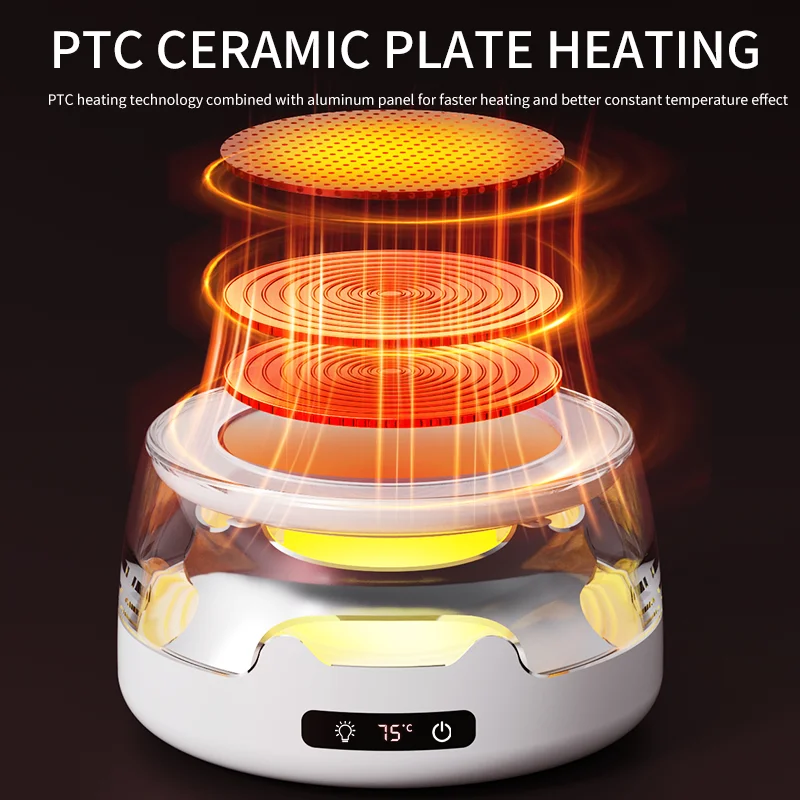 Cup Heater, Coffee Mug Warmer with Colour‑Changing  Light, Electric Heating Coaster Hot Plate for Home Office Desk, for Coffee, image 5