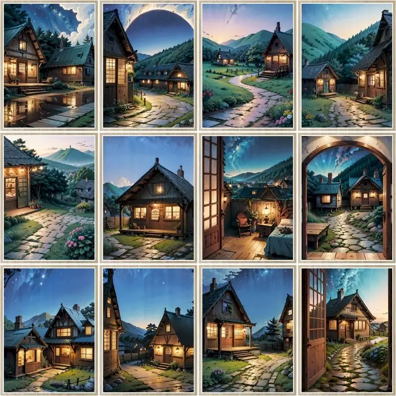 

Картина по номерам CHENISTORY, деревня, пейзаж, рисование на холсте, ручная роспись, искусство, подарок, DIY картина по номерам, наборы, домашний декор