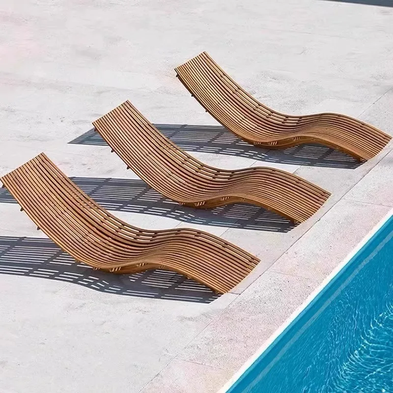 

Outdoor teak bed waterproof sunscreen hotel villa swimming pool courtyard ash wood outdoor leisure solid wood lounge chair