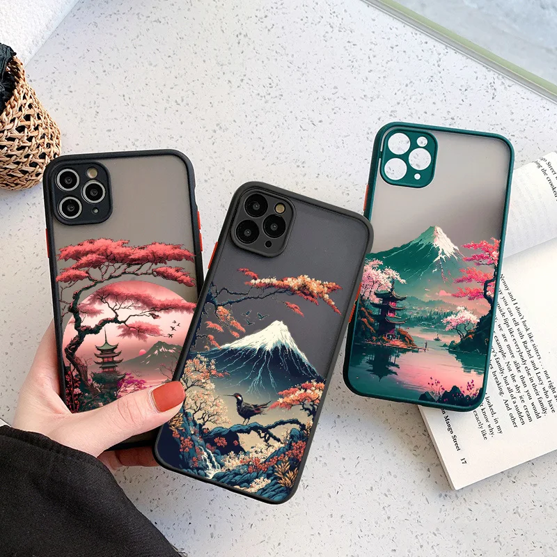 Japanese Aesthetic Mount Fuji Landscape Phone Case For iPhone 7 8 Plus 16 14 13 12 11 15 Pro Max Mini XR XS X Shockproof Cover