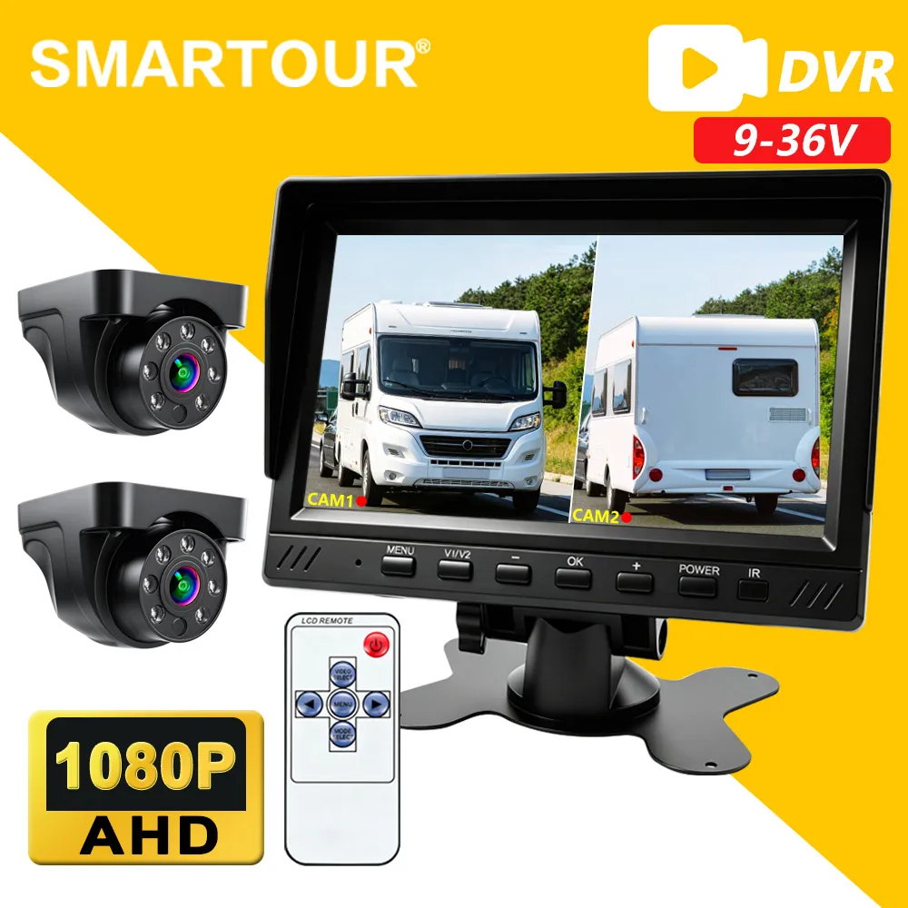 AHD 1080P 7-дюймовый видеорегистратор с циклической записью, HD-монитор ночного видения, камера заднего вида с ИК-подсветкой 9-36В для автодомов, грузовиков, автобусов