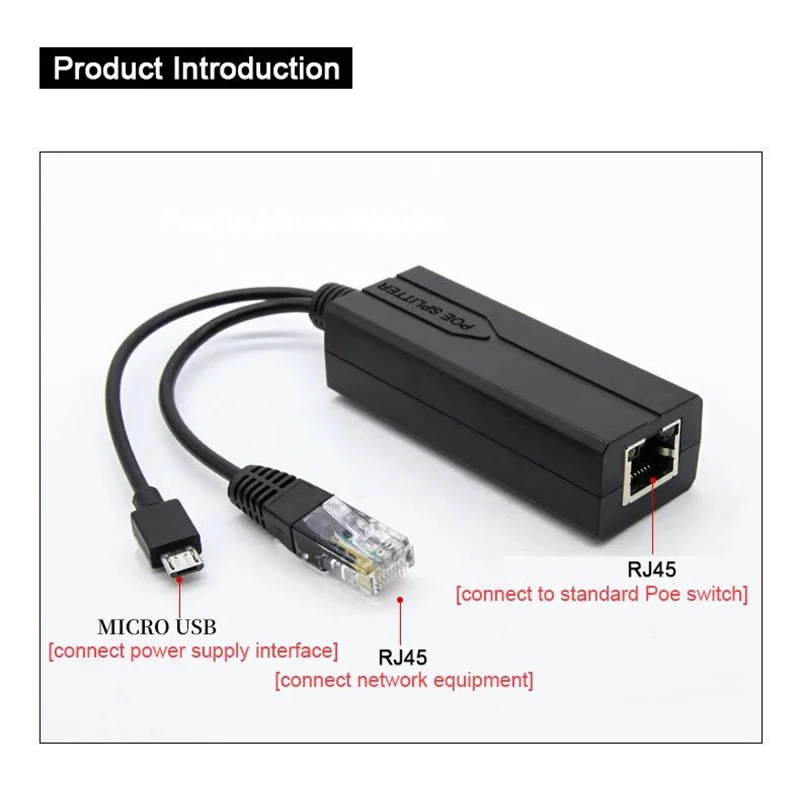 POE Splitter 48V to 5V Micro USB tpye-C 100Mbps and1000Mbps Gigabit POE Camera Injector Power Supply for Huawei Hikvision