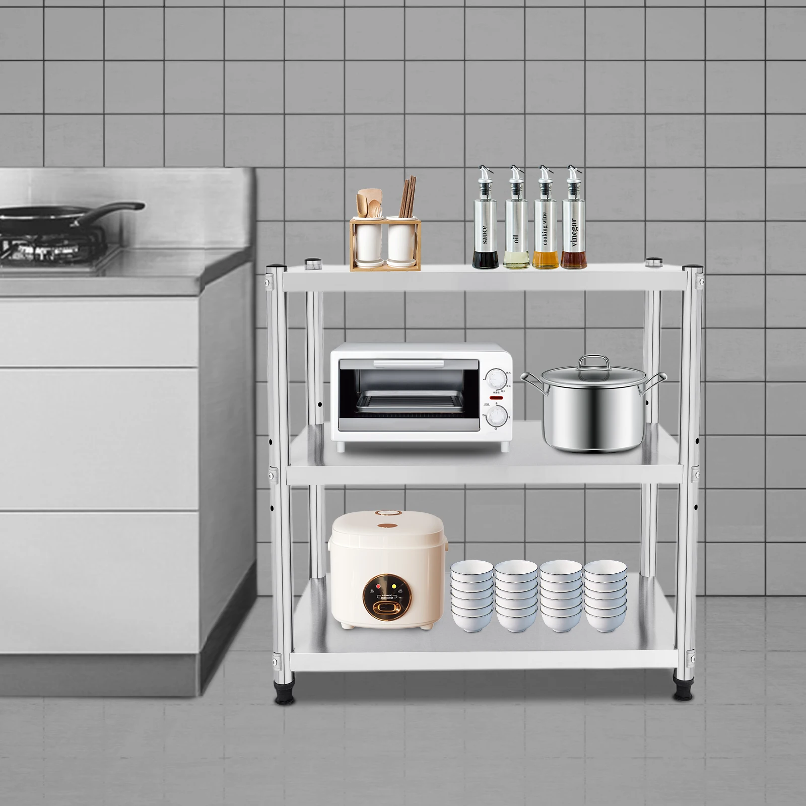 

3 Tiers Kitchen Shelf Shelving Rack Restaurant Shelves Rack Stainless Steel for Bathrooms, Bedrooms, Living Rooms, Toilets