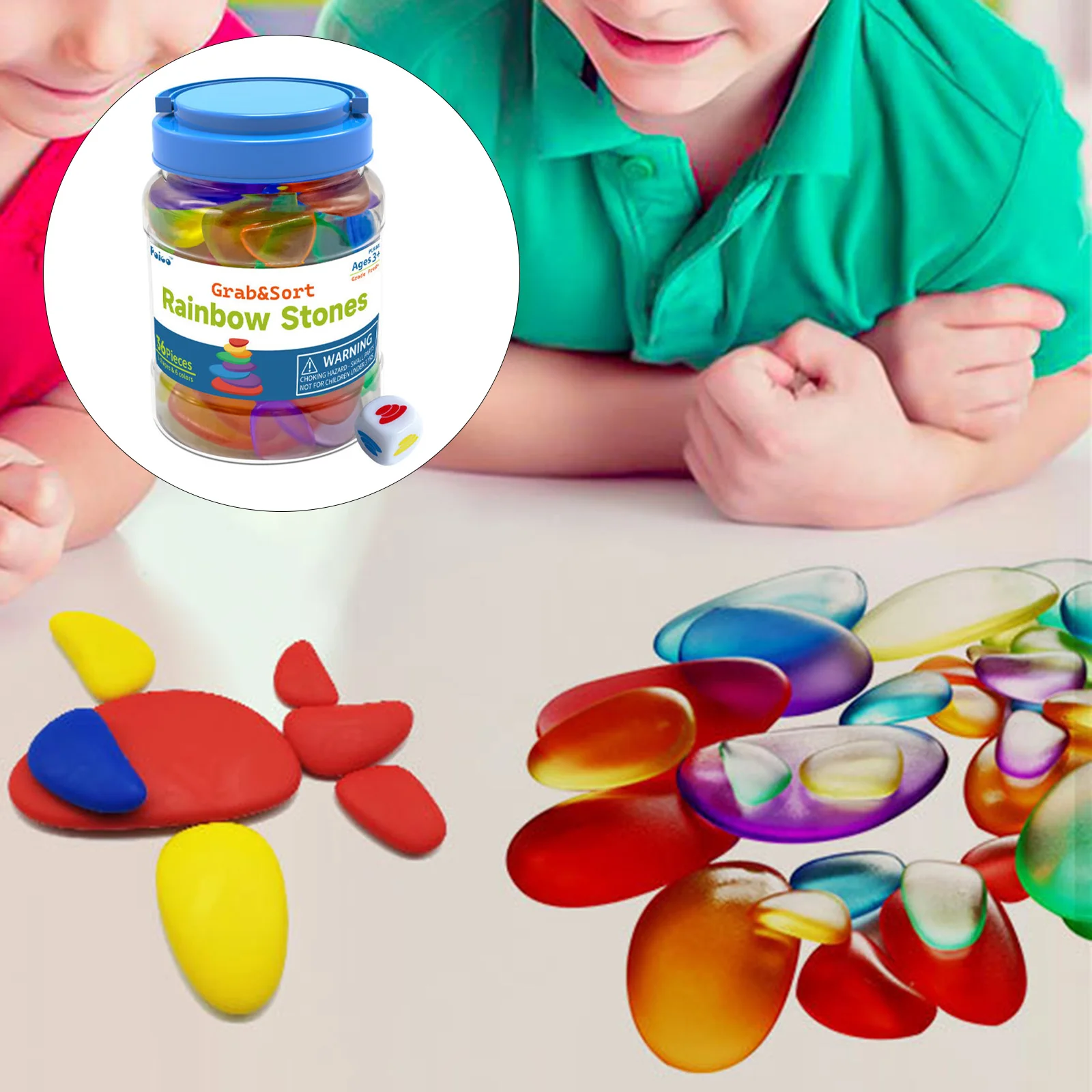 36x Stack Toy Jar Color Sensory Rainbow Pebble Educational Toys Montessori Gifts for Children Activity Travel Teaching Playroom