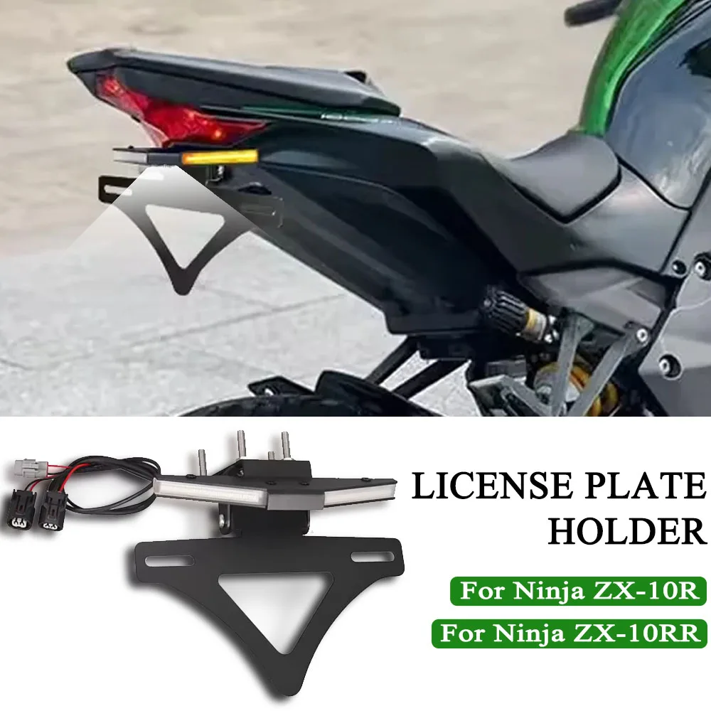 

For KAWASAKI Ninja ZX10RR ZX10R 2023- Motorcycle License Plate Holder Bracket Fenders Eliminator Tail Tidy Turn Signal LED Light